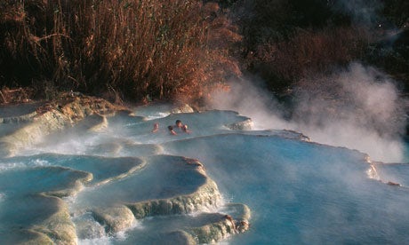 Bubbling waters at the Saturnia hot springs in Tuscany